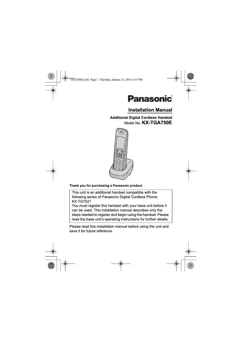 Page 1 of the manual User Manual Panasonic KX-TGA750E