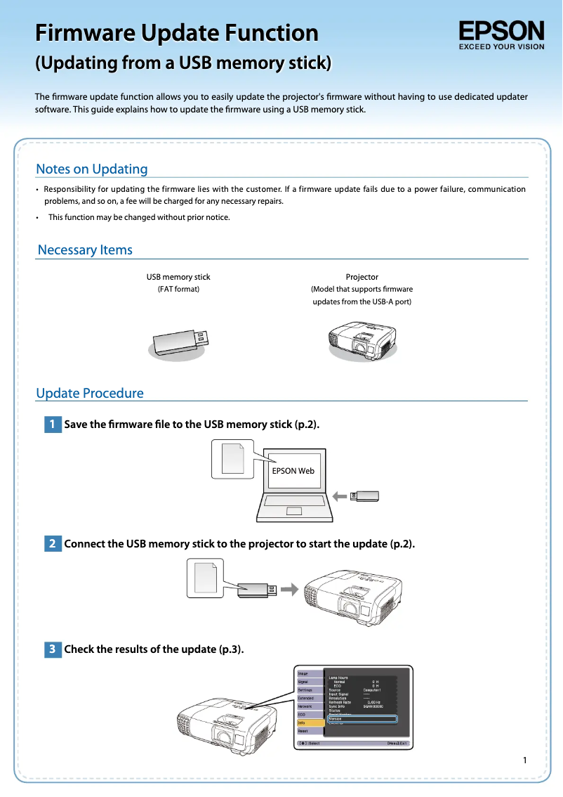 Page 1 de la notice Informations de garantie Epson PowerLite 2142W