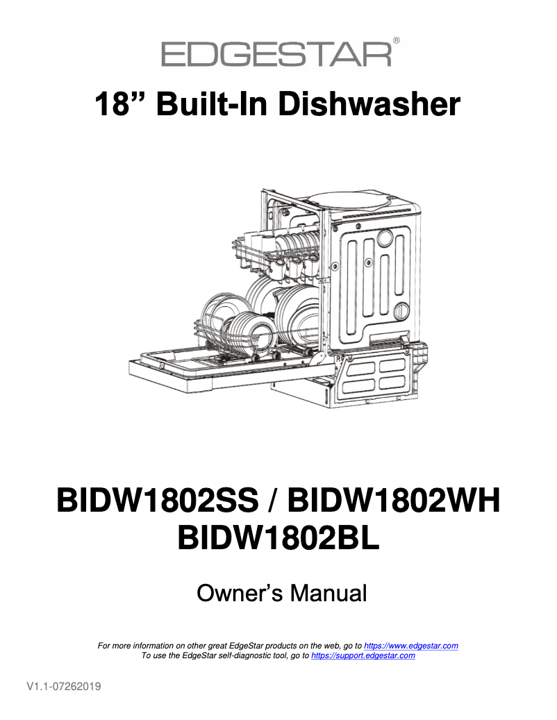 Page 1 of the manual User Manual EdgeStar BIDW1802BL