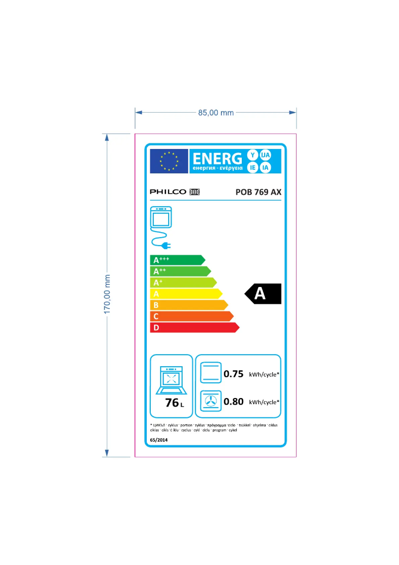 Page 1 of the manual Energy Label Philco POB 769 AX