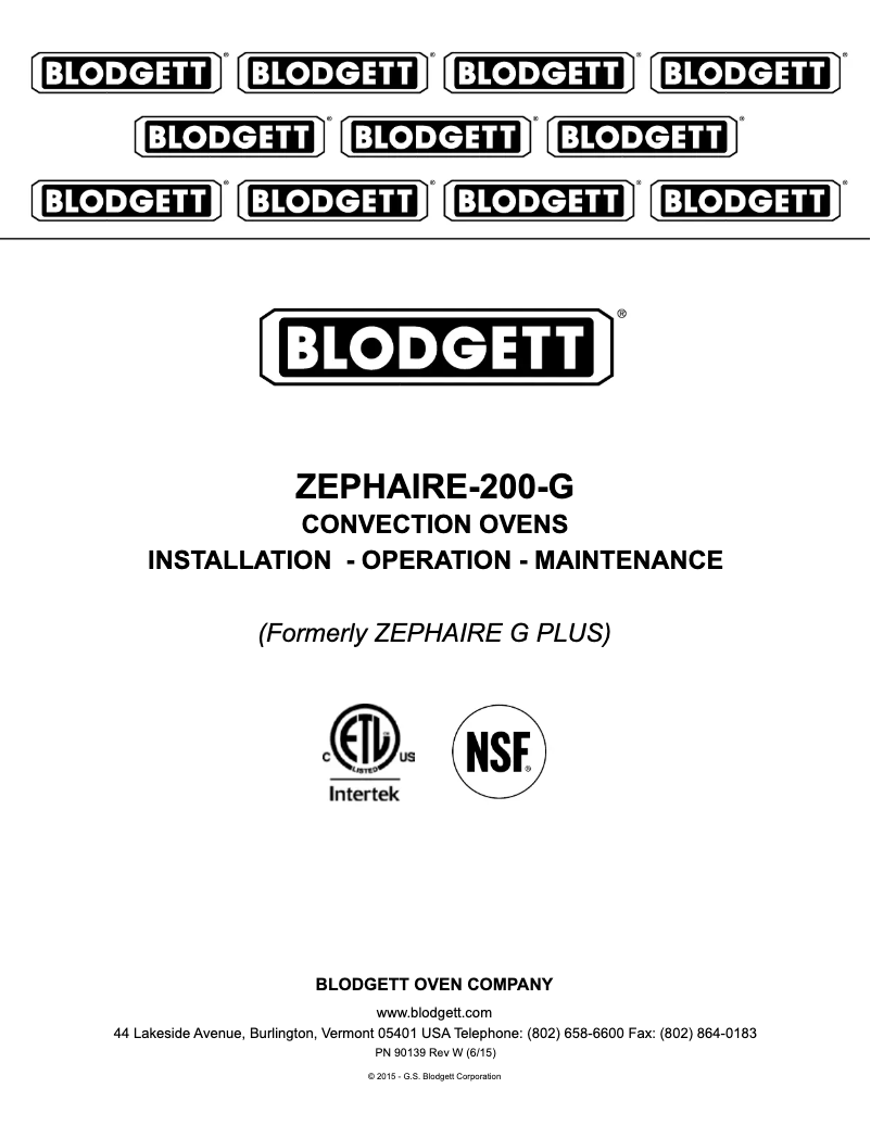 Page 1 of the manual User Manual Blodgett ZEPHAIRE-200-G