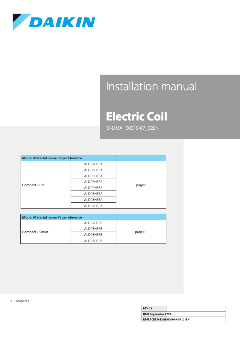 Page 1 of the manual User Manual Daikin ALD02HEFAU00