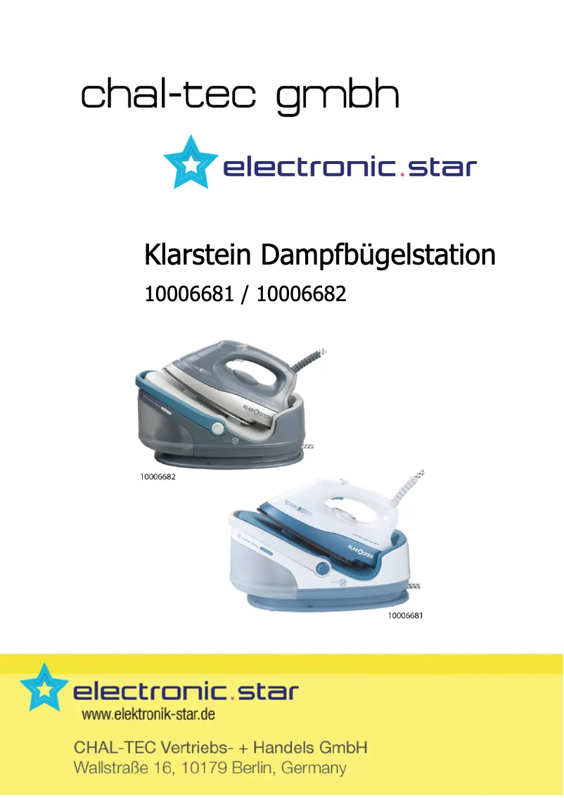 Page 1 of the manual User Manual Klarstein Speed Iron