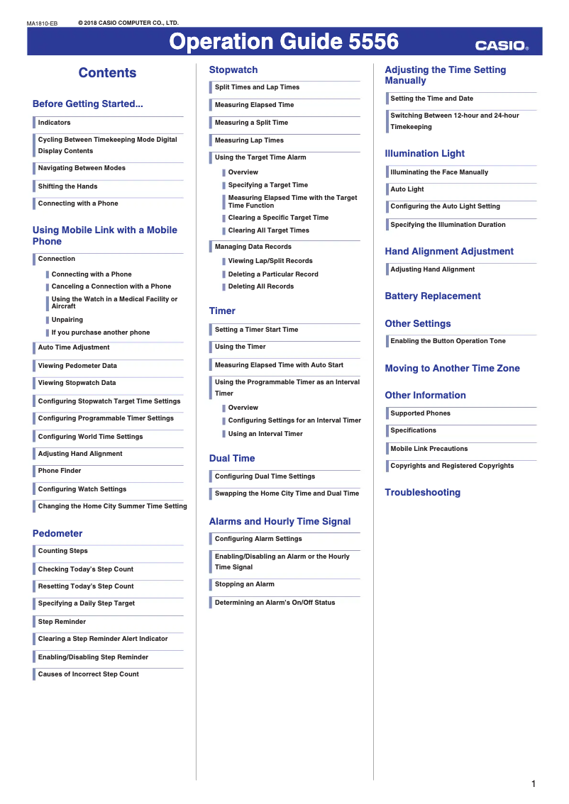 Page 1 of the manual User Manual Casio Baby-G BSA-B100-4A1ER