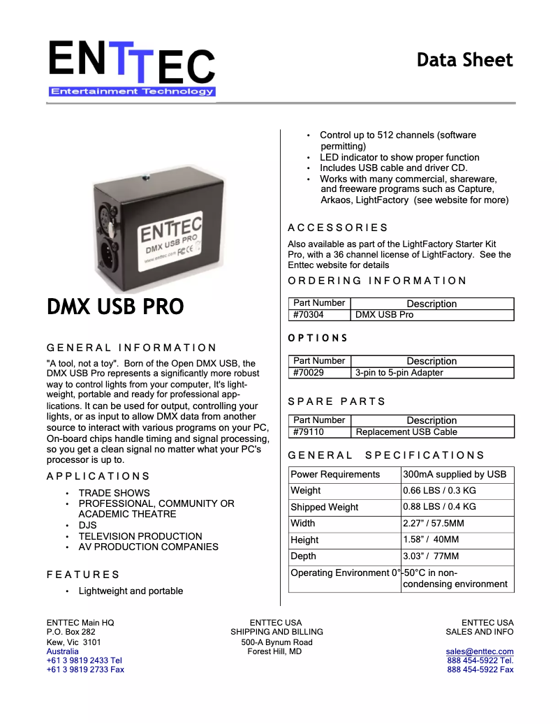 First page image of the manual for DMX USB Pro