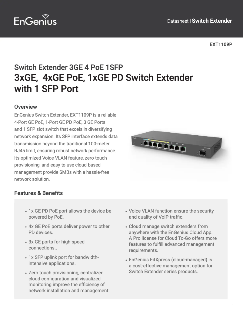 First page image of the manual for EXT1106