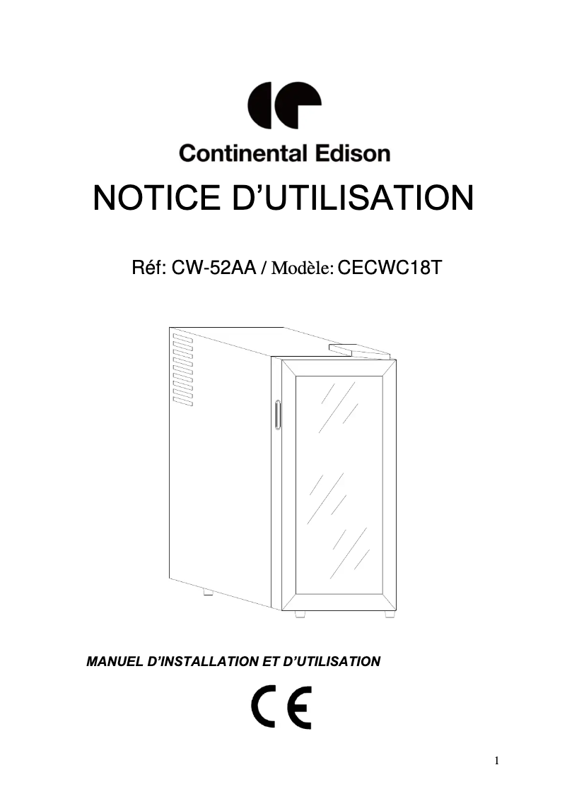 Page 1 of the manual User Manual Continental Edison CECWC18T