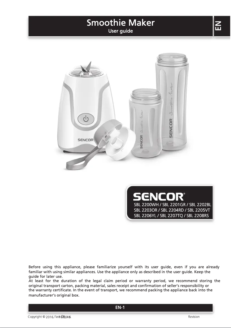 Page 1 of the manual User Manual Sencor SBL 2205VT