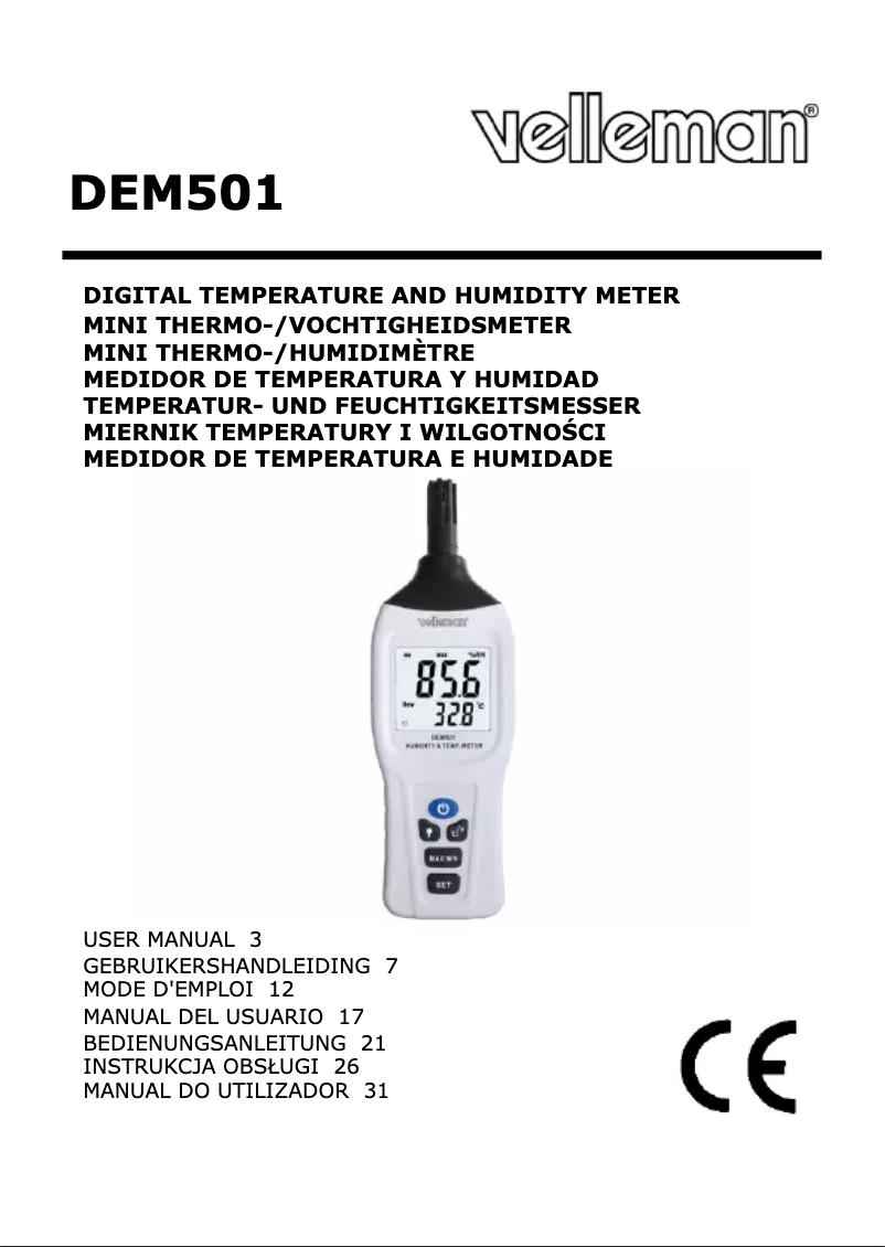 First page image of the manual for DEM501