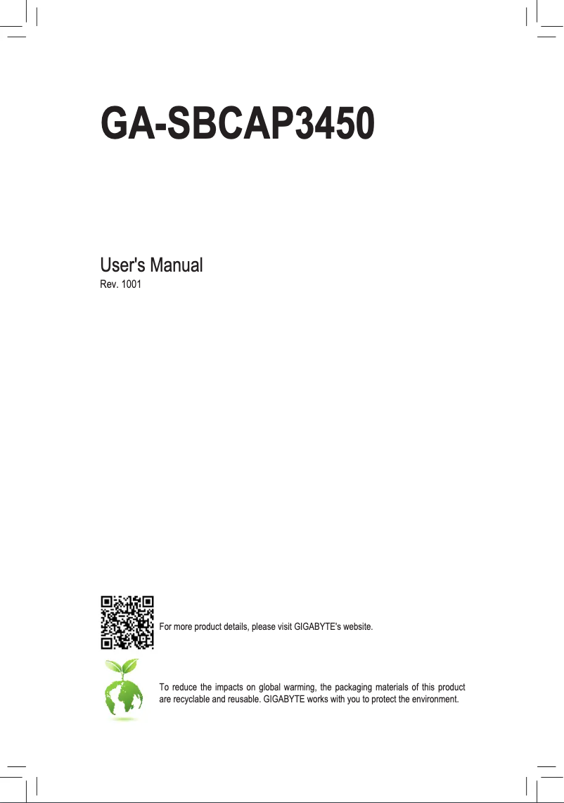 Page 1 of the manual User Manual Gigabyte GA-SBCAP3450