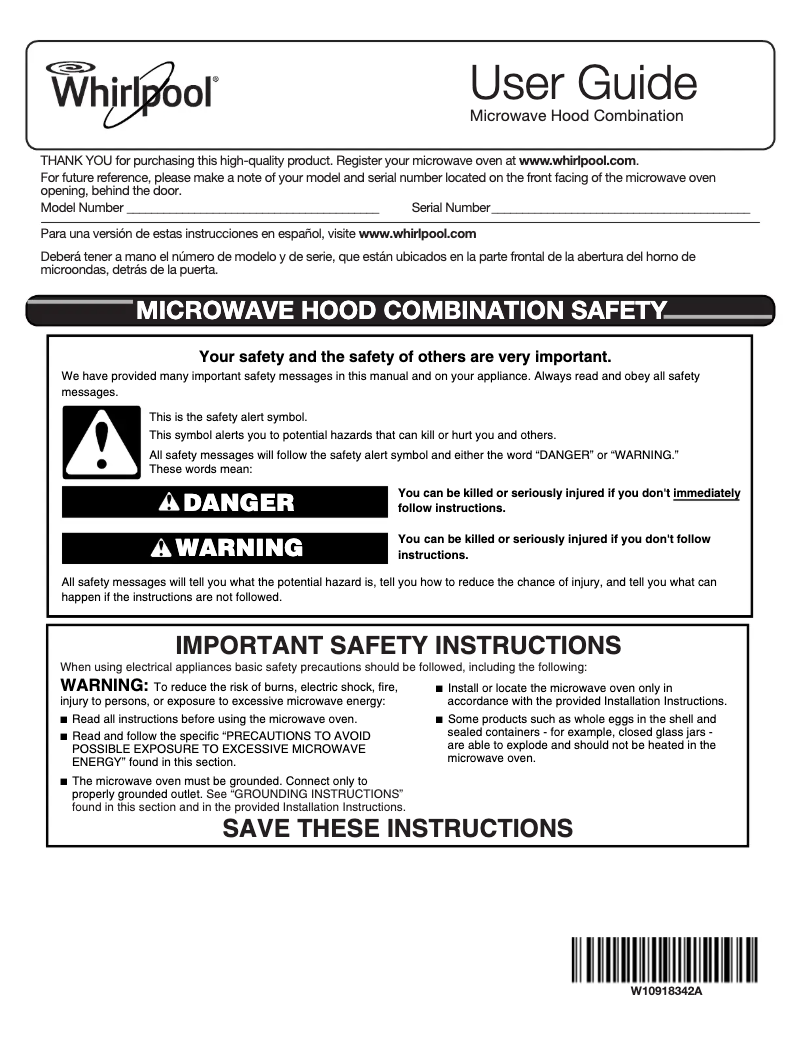Page 1 of the manual User Manual Whirlpool WMH32519HV
