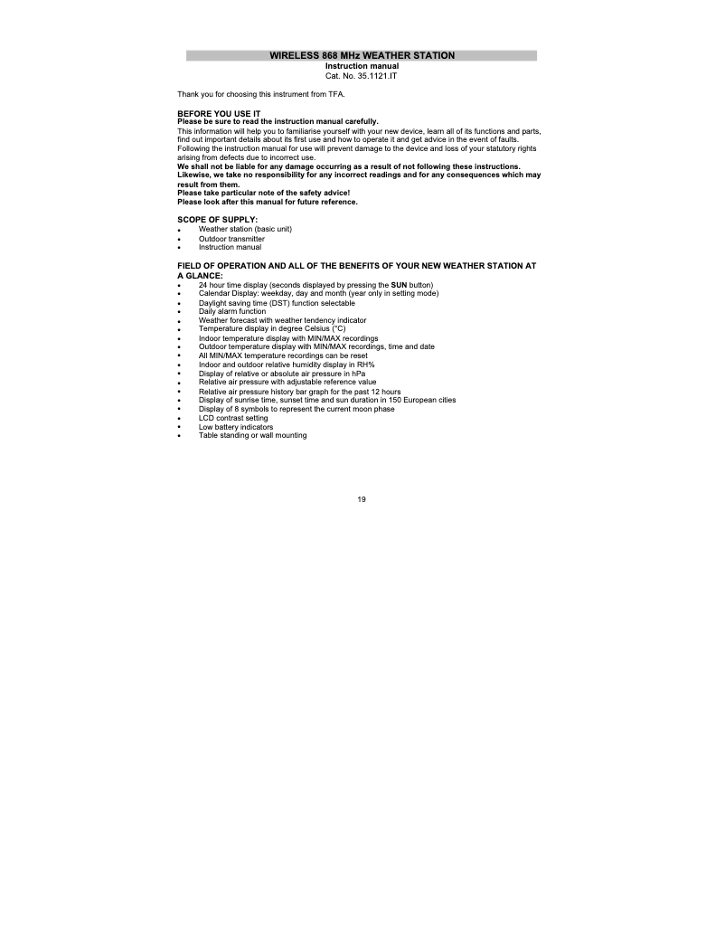 Page 1 of the manual User Manual TFA Square Plus