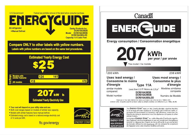 Page 1 of the manual Energy Label Danby DCR016A3BDB