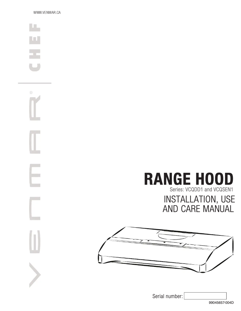 Page 1 of the manual Installation Guide Venmar Chef VCQDD130WW