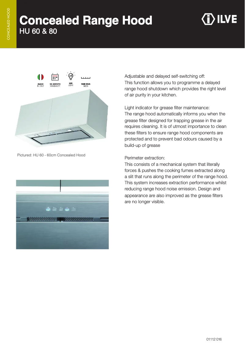 Page 1 of the manual Technical Sheet Ilve HU80