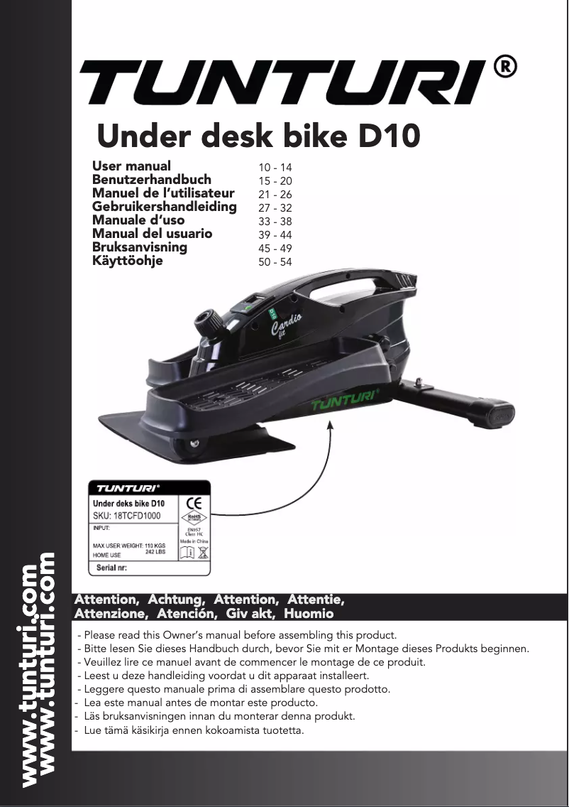 First page image of the manual for Cardio Fit D10