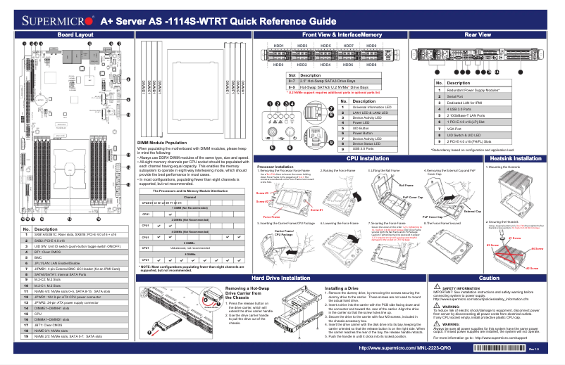 Page 1 of the manual Quick Start Guide Supermicro A+ Server 1114S-WTRT