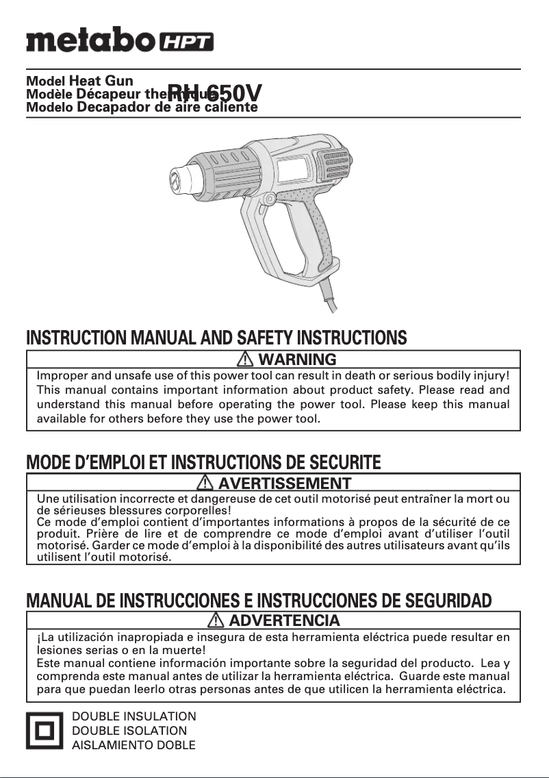 First page image of the manual for RH 650V