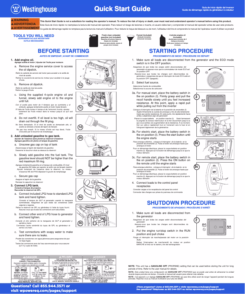 Page 1 of the manual Quick Start Guide Westinghouse iGen5000DF