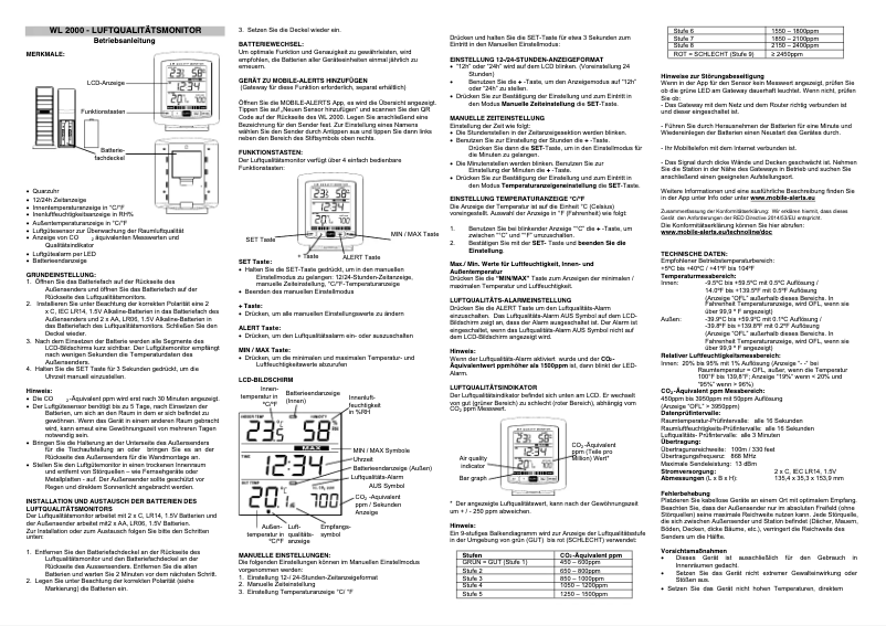 Page 1 of the manual User Manual Techno Line WL 2000