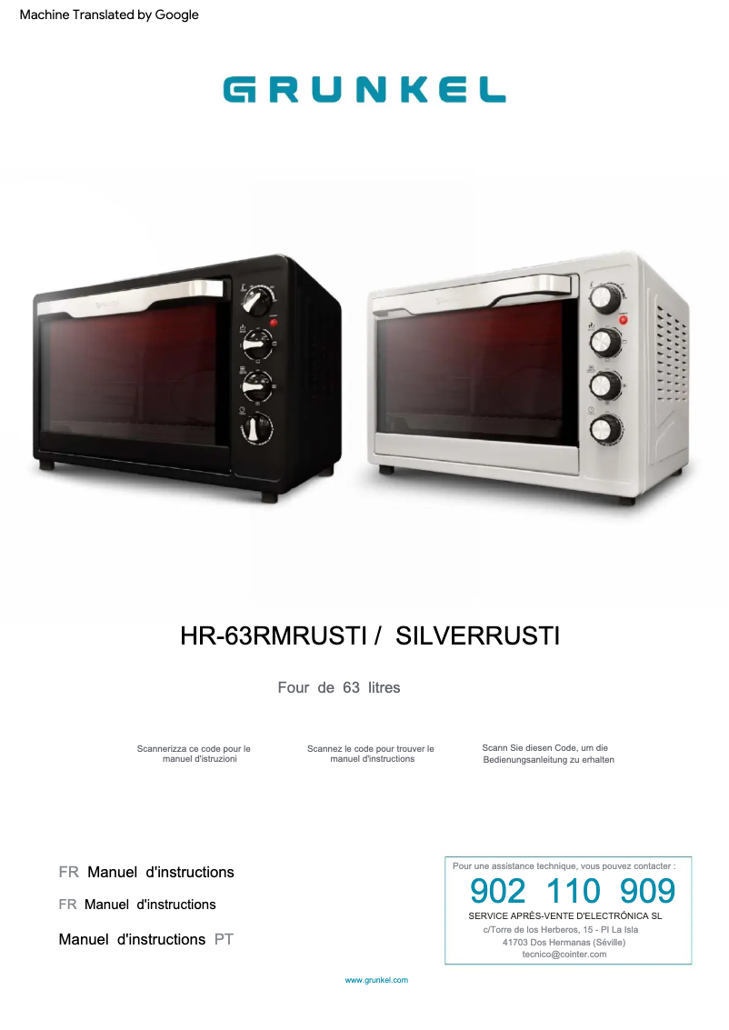 First page image of the manual for HR-63RMRUSTI