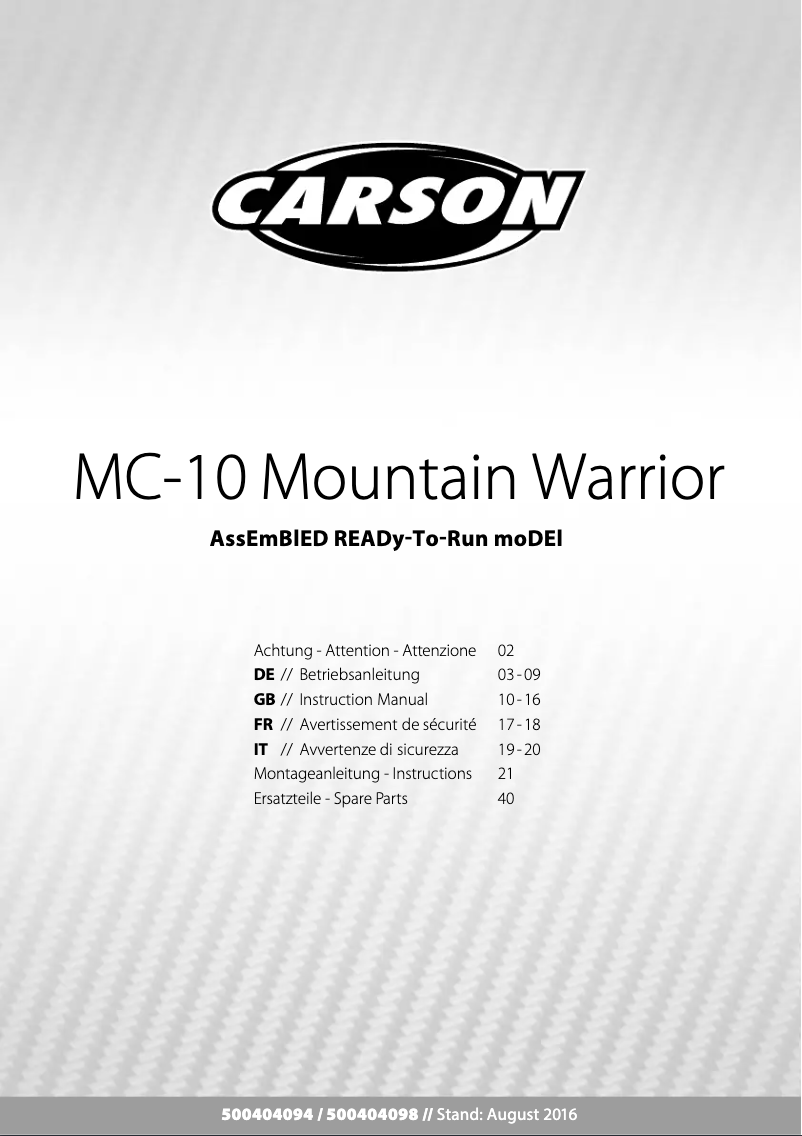 Page 1 of the manual User Manual Carson MC-10 Mountain Warrior