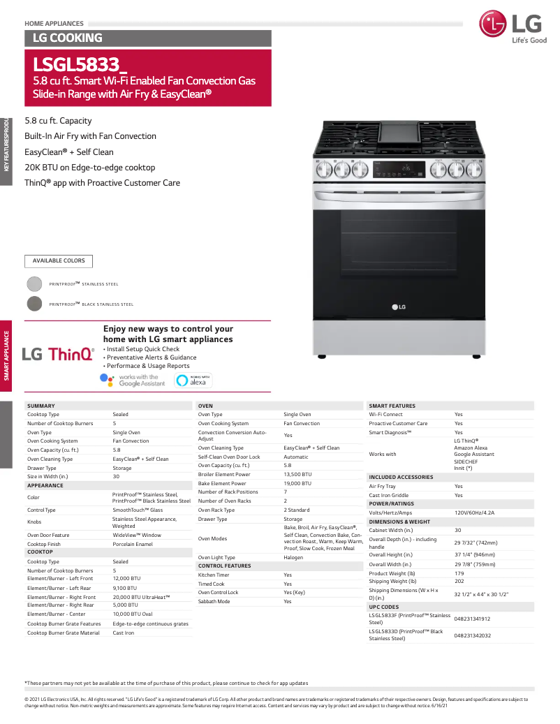 First page image of the manual for LSGL5833D