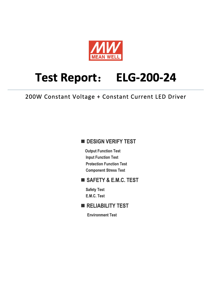 Page 1 of the manual Technical Sheet Mean Well ELG-200-24