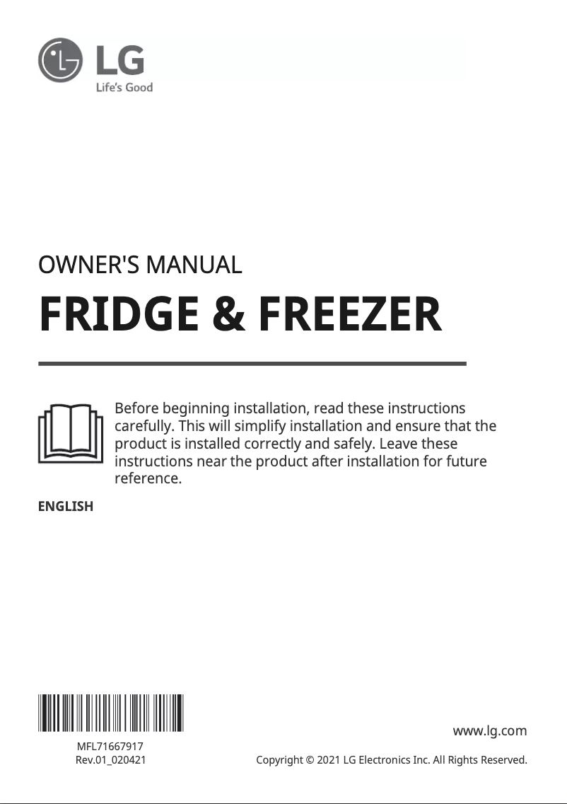 Page 1 of the manual User Manual LG GR-X31FMQHL