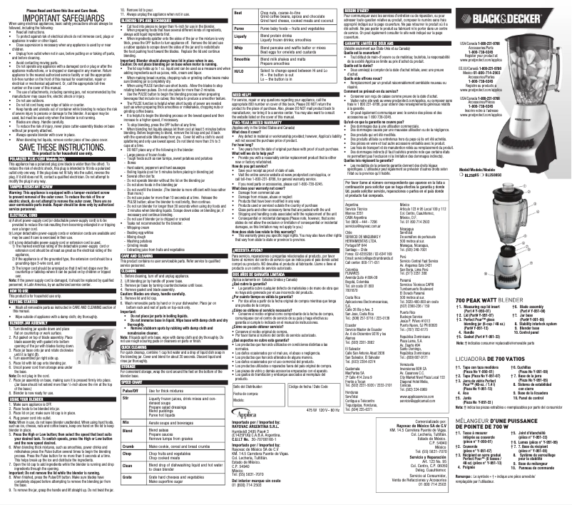 Page 1 of the manual User Manual Black & Decker BL2500S