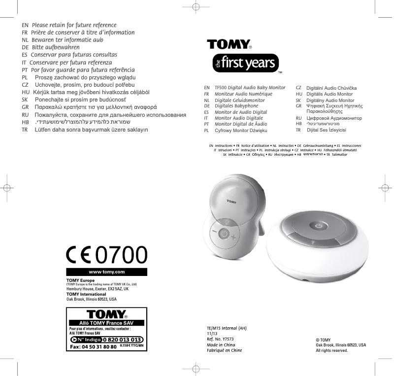 Page 1 de la notice Manuel utilisateur Tomy TF500