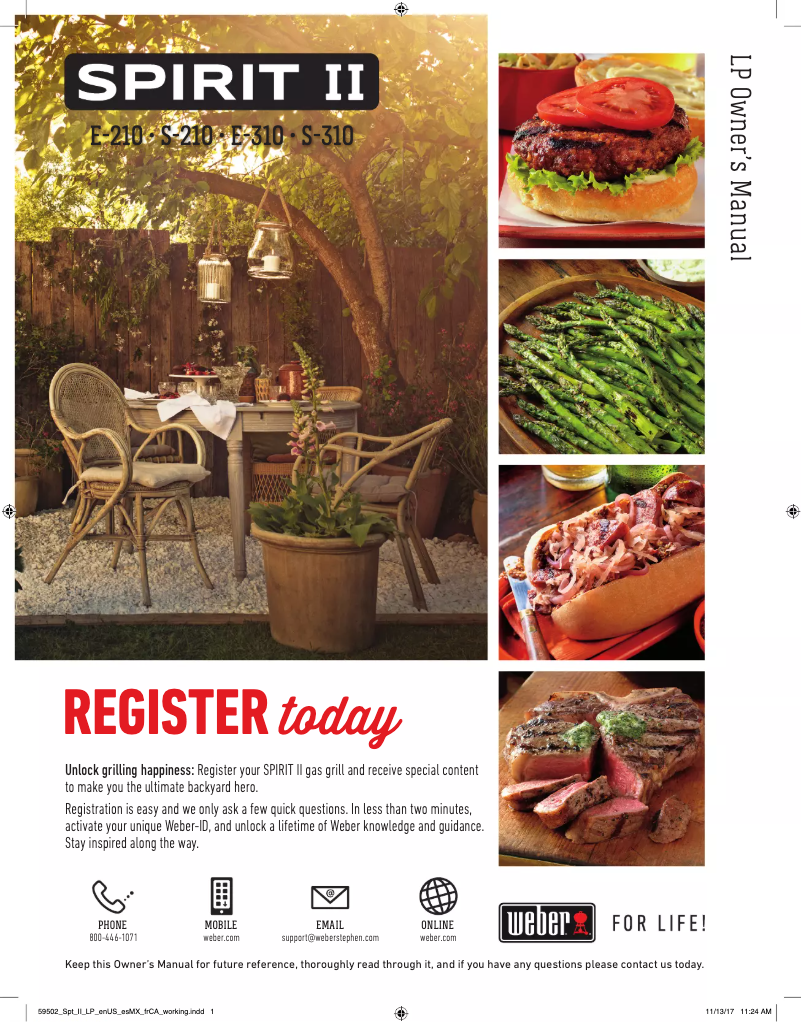 First page image of the manual for Spirit II E-210