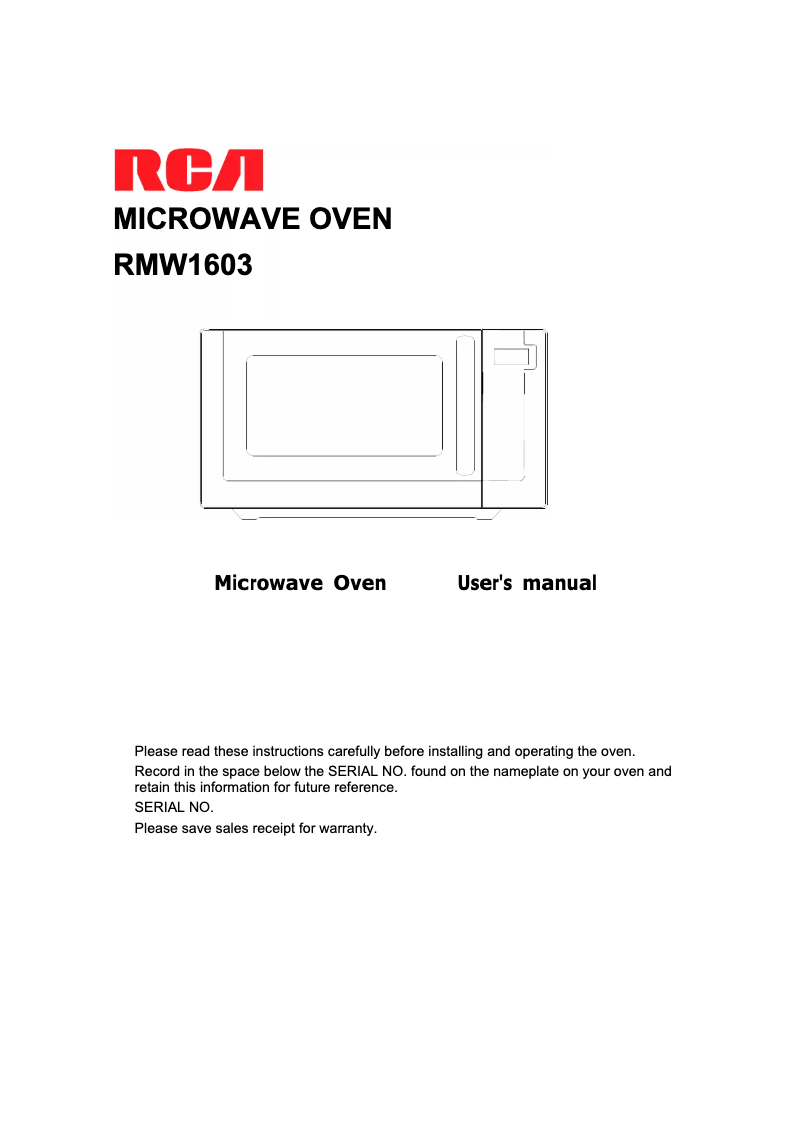 Page 1 of the manual User Manual RCA RMW1603