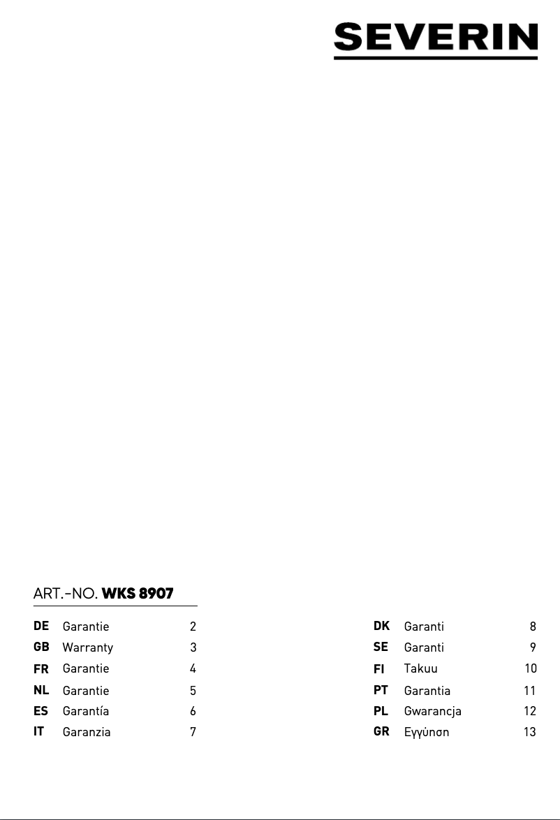 Page 1 of the manual Warranty Information Severin WKS 8907
