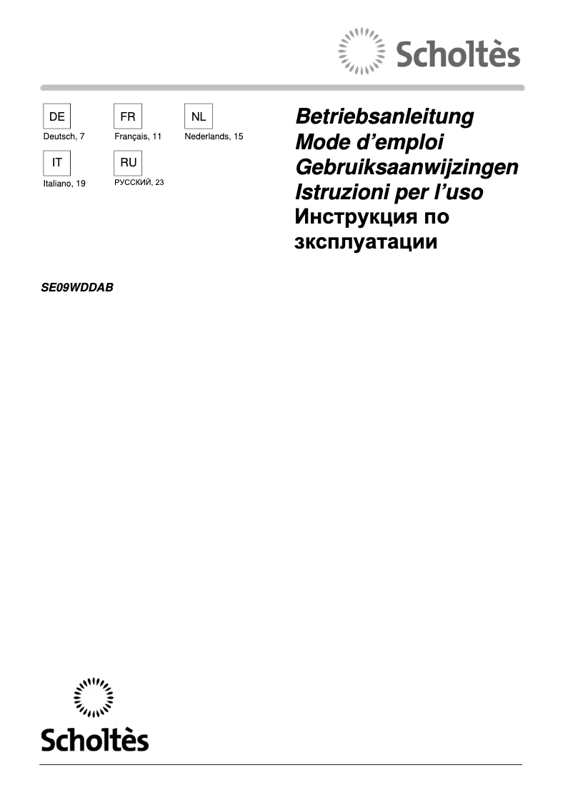 First page image of the manual for SE09WDDAB