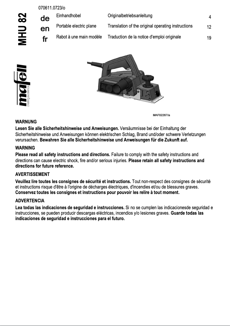 First page image of the manual for MHU 82