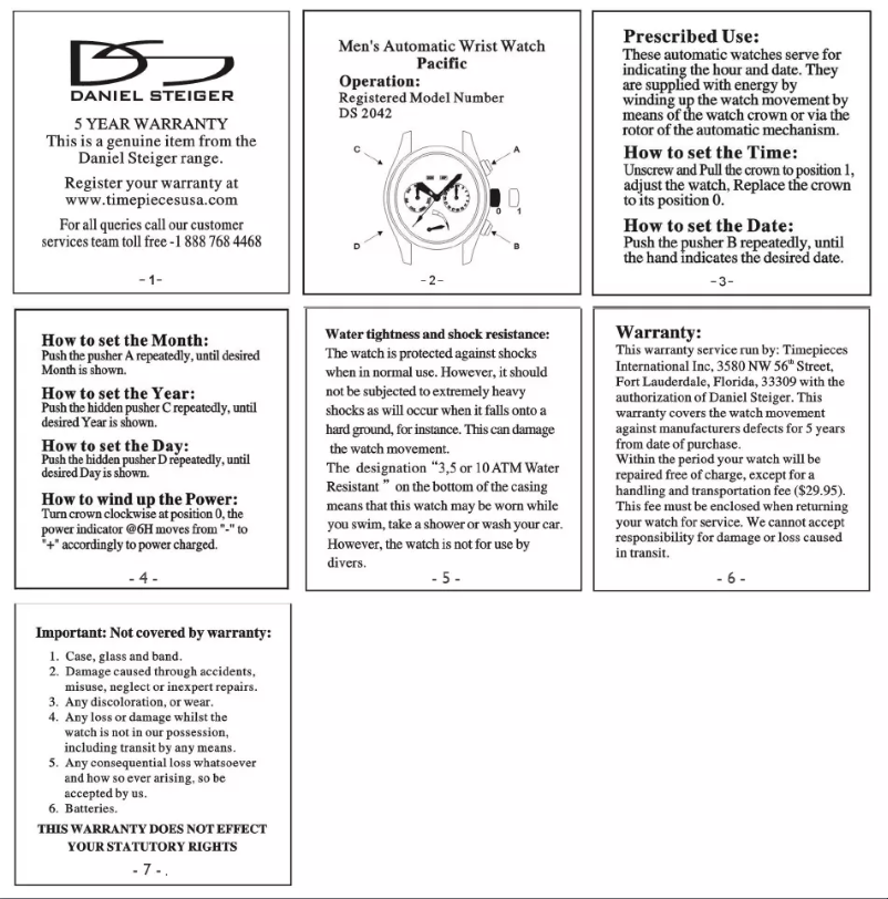 First page image of the manual for Pacific