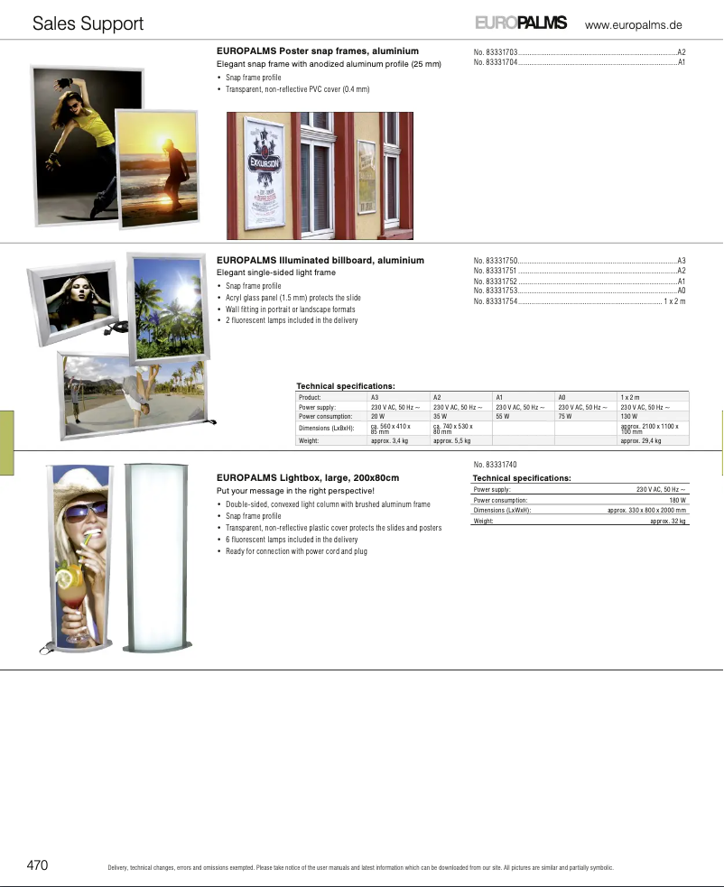Page 1 of the manual Catalogue Europalms Lightbox large 200 x 80 cm