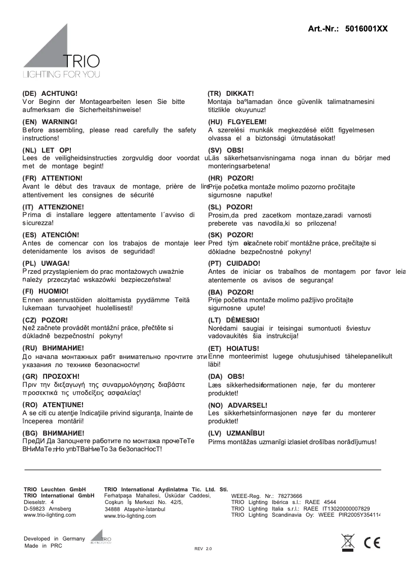 Page 1 of the manual User Manual Trio Lighting Midas