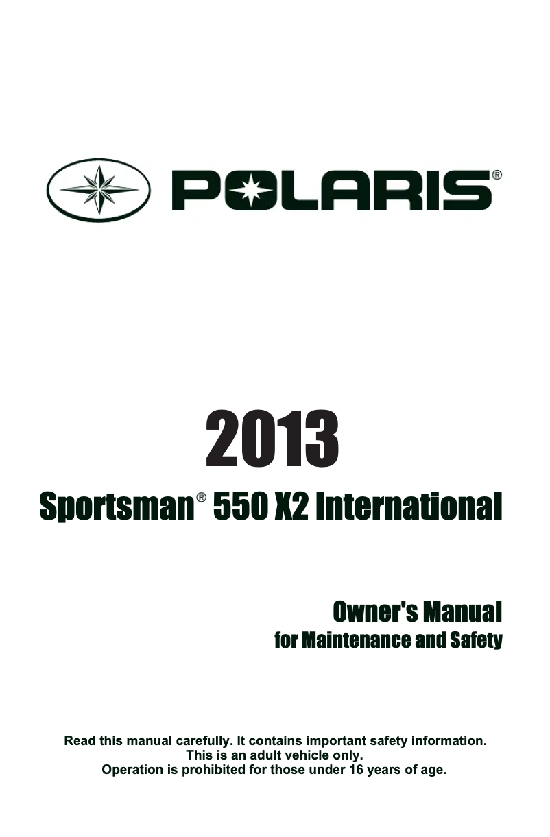 First page image of the manual for Sportsman 550 X2 (2013)