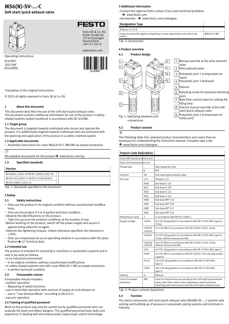 Page 1 of the manual User Manual Festo MS6(N)-SV