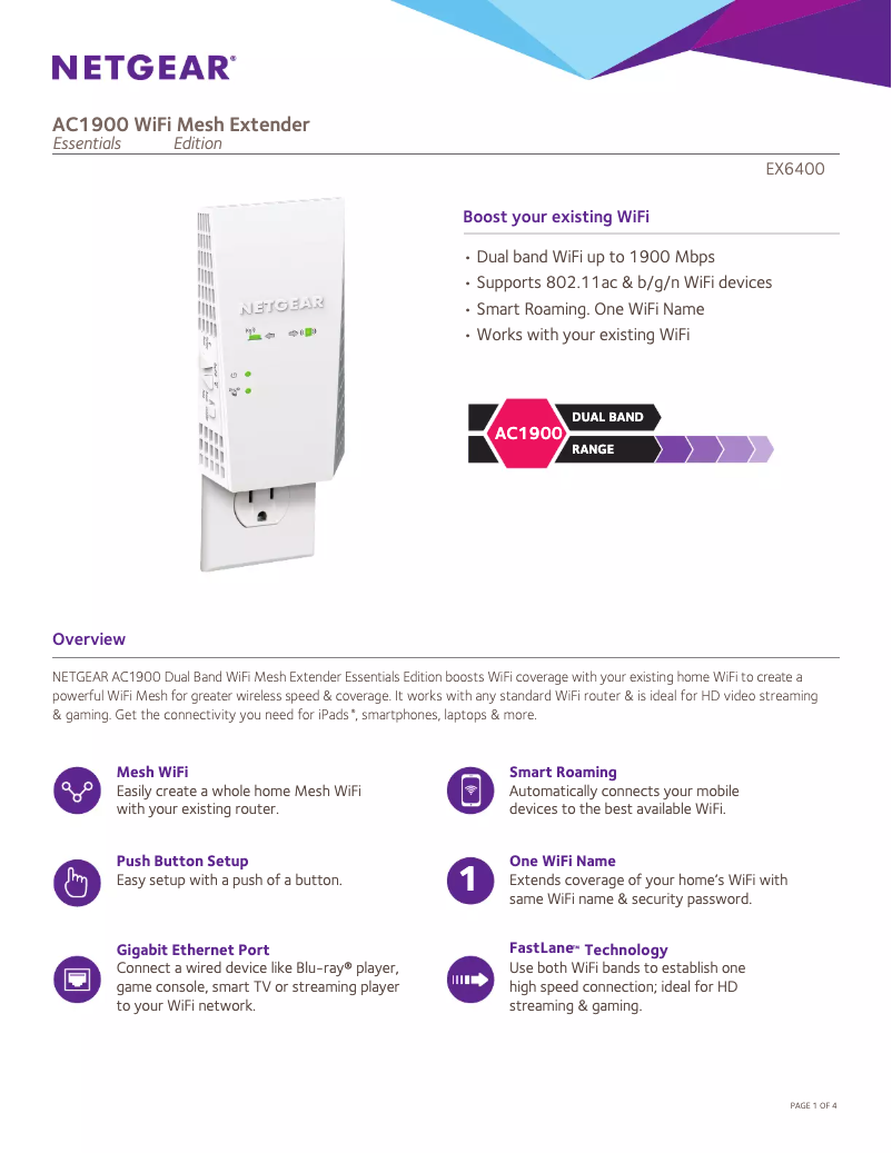 Page 1 of the manual Technical Sheet Netgear EX6400