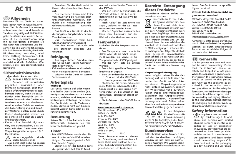 Page 1 of the manual User Manual Steba AC 11