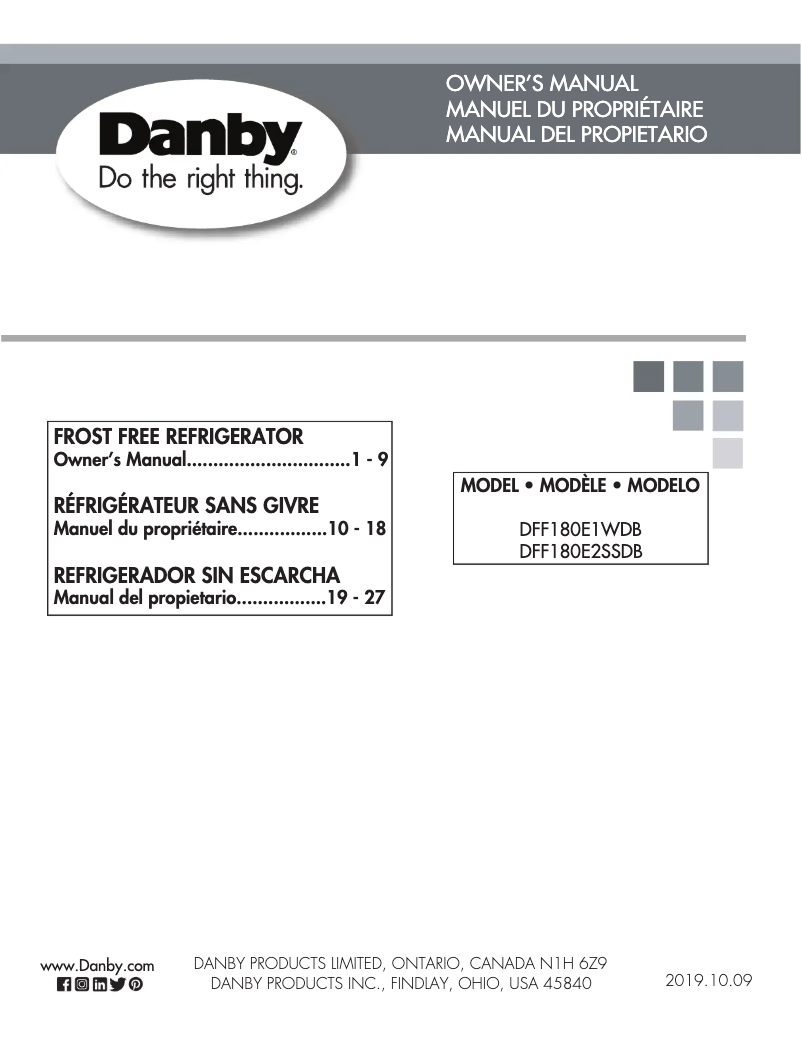 Page 1 of the manual User Manual Danby DFF180E2SSDB