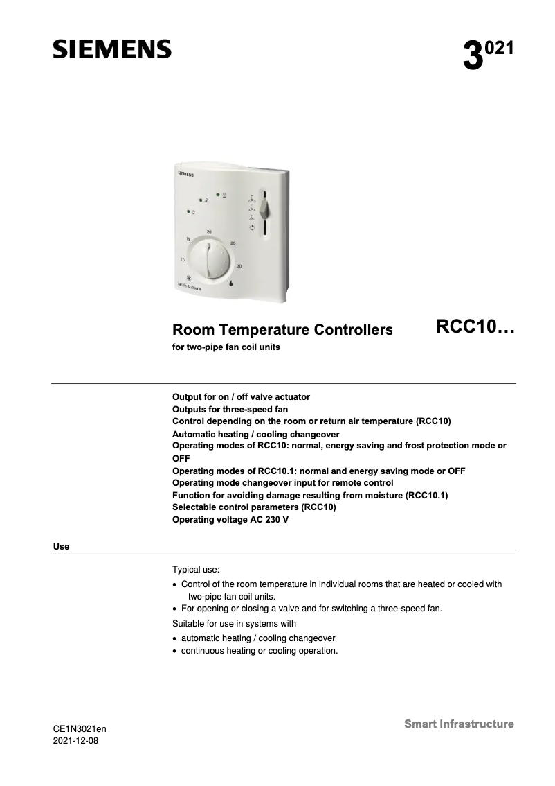 Page 1 of the manual User Manual Siemens RCC10