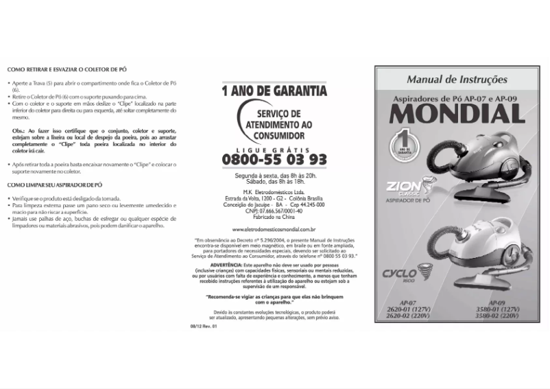 Page 1 of the manual User Manual Mondial Cyclo 1600 AP-09