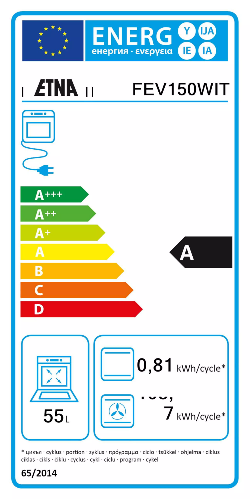 Page 1 of the manual Energy Label Etna FEV150WIT