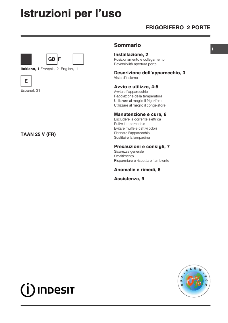 First page image of the manual for TAAN 25 V (FR)