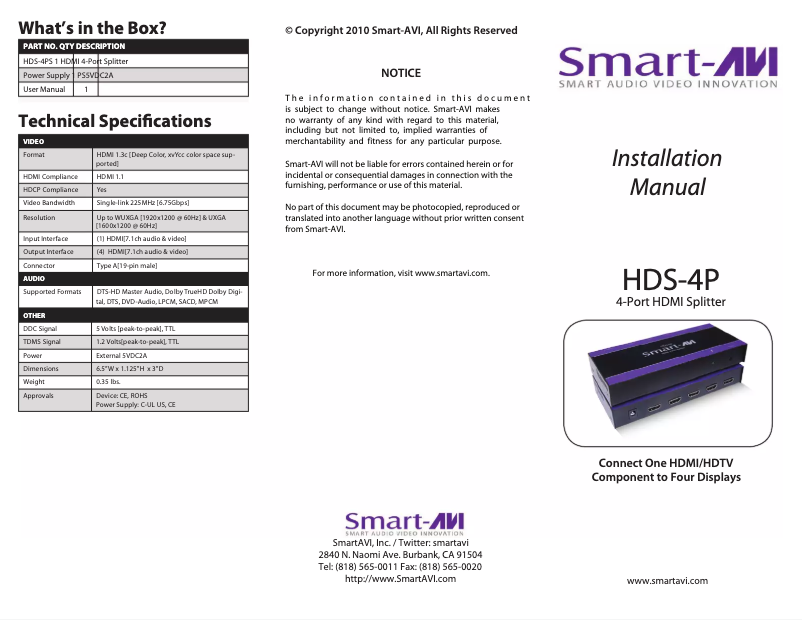 Page 1 of the manual User Manual Smart-AVI HDS-4P