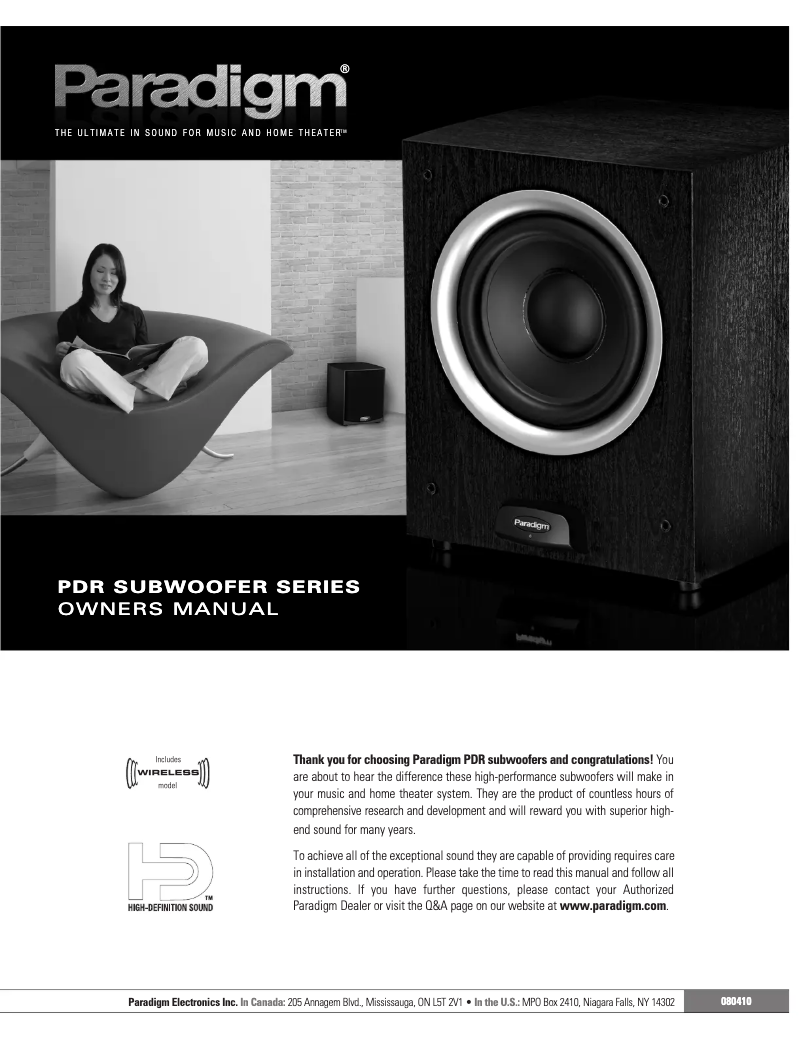 Page 1 of the manual User Manual Paradigm PDR W100